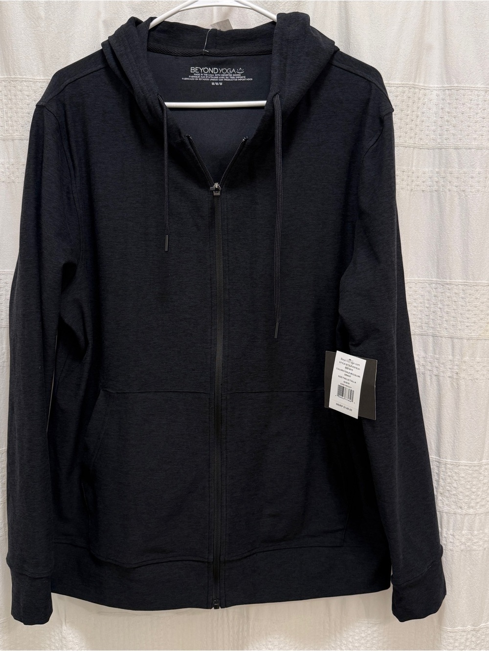 NWT Beyond Yoga Full-Zip Hoodie Jacket Heather Black Gray Mens Medium $148